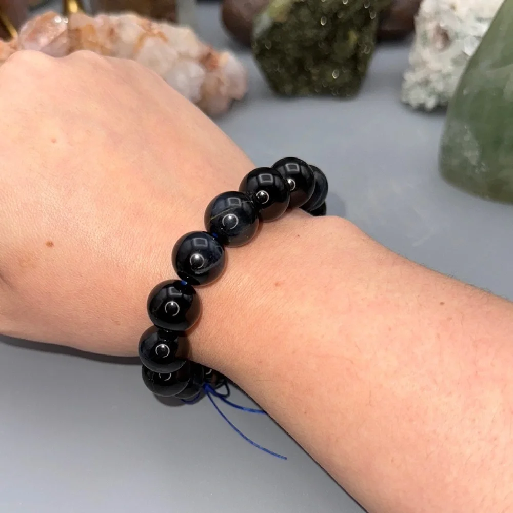 Blue Tiger Eye 14mm Men’s Beaded Bracelet - Picture 4 of 7